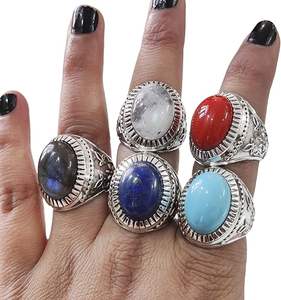 Anillo de Plata de Ley 925 con Piedras Preciosas Naturales de Labradorita, Turquesa, Granate, Lapislázuli y Cuarzo, Joyería Árabe para Hombre, Venta al por Mayor - Product Image 1