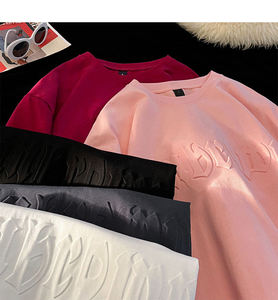 เสื้อยืดผ้าคอตตอนพิมพ์ลายนูนสำหรับผู้ชายเสื้อยืดธรรมดาทรงโอเวอร์ไซส์ผ้าคอตตอน100% ลายนูนดีไซน์แบบสั่งทำ - Product Image 2