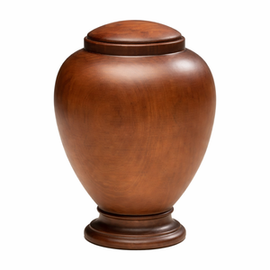 Urne funéraire en bois naturel avec corps incurvé lisse, finition brillante et aspect commémoratif traditionnel - Product Image 3