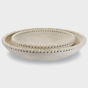 Plateau de service en bois brun écologique, peint à la main, design bohème rond, pour cadeaux et décoration de table, fabriqué au Vietnam - Product Image 4