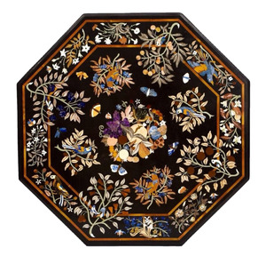 ท็อปโต๊ะกาแฟหินอ่อนทรงแปดเหลี่ยม ประดับลายดอกไม้ด้วยงานฝีมือมาร์เกทรี ประดับด้วยอัญมณีหลากชนิด ชิ้นงานศิลปะตกแต่งเฟอร์นิเจอร์สุดหรู - Product Image 1
