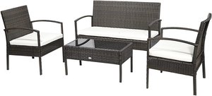 4P00016 Direct factory in Vietnam Modern 4Pcs Rattan Outdoor <b>Sofa</b> Set with <b>Cream</b> Cushions and Geometric Pillows for Garden Pati - Product Image 4