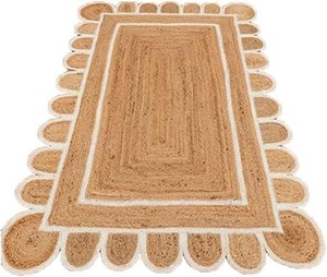 <b>Scalloped</b> Border <b>Rug</b> Handbraided <b>Rug</b> Custom Jute <b>Rug</b> for Living Room Bedroom Kids Room Decor - Product Image 2