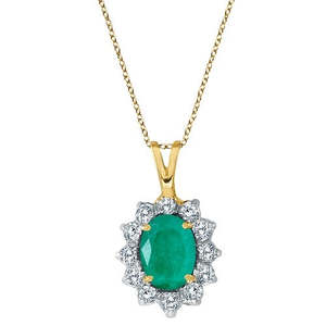 Collier pendentif en or jaune 14 carats avec émeraude et diamants, pendentifs et breloques en diamants de 1,50 ct - Product Image 1