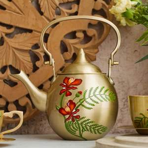 Bouilloire à thé en laiton durable et non toxique, capacité de 500 ml, sans danger pour la santé, poignée ergonomique en métal, ébullition rapide pour gaz/électrique/induction - Product Image 1