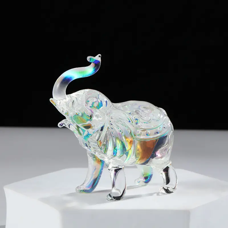 Dekorasi Interior Kelas Atas Ornamen Gajah Kerajinan Kaca Kristal Berwarna Kerajinan Kaca Gajah