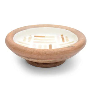 Ensaladeras de madera de mango redondas de resina esmaltada vintage - Product Image 1