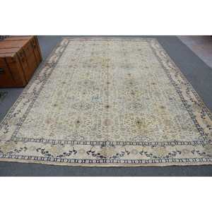 Alfombra Turca Vintage Extra Grande de 8.1x11.6 pies, Diseño de Patchwork Ecológico con Base de Látex, Azul Marrón Abstracto - Product Image 1