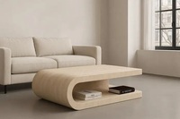 Table basse moderne en travertin avec un design incurvé élégant et une étagère ouverte, pièce maîtresse en pierre naturelle élégante pour les espaces de vie
