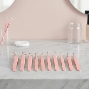 MORGANS INDUSTRIES <b>Pink</b> Stainless Steel Eyelash Tweezers Set Smooth Precision Tip 10mm Length for Lash Extension <b>Tools</b> <b>Box</b> - Product Image 2