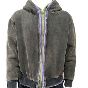 Handmade Manufacturer Men's Vintage Zipper Triple Hood <b>Y2K</b> Streetwear Cotton Hot Selling Street Triple Zip up Custom <b>Hoodies</b> - Product Image 2