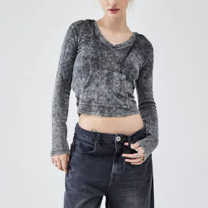 Design personnalisé sweats à capuche décontractés à l'acide avec épaules tombantes pour femmes vente en gros de streetwear vintage pullover à capuche délavés à l'acide Service OEM - Product Image 1