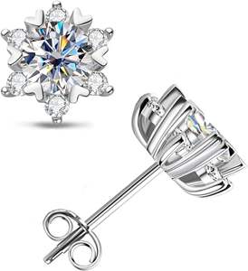 925 <b>Silver</b> 1 Ct Round Brilliant Moissanite Cut Floral Style <b>Stud</b> Engagement/Anniversary/Birthday Gift Earring For Women/Her - Product Image 2