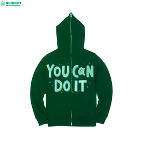 Sweat à capuche zippé intégral avec logo personnalisé, en molleton délavé/éponge française, unisexe, séchage rapide, respirant, impression en relief - Product Image 4
