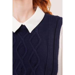 Wholesale Navy Blue <b>Woolen</b> Knitted <b>Sweater</b> with Lace Detail <b>for</b> Outer Wear - Product Image 6