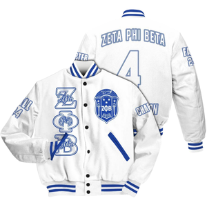 Zeta Phi Beta 1920 Fondateurs Jour Vie Grecque Bleu Blanc Varsity Letterman Veste Sororité ZPB Chenille Patch Manteau - Product Image 3