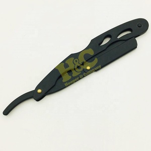 Navajas de Barbero Profesionales de Color Negro con Mango de Madera Completo, Cuchilla Intercambiable, Parte Superior de Acero Inoxidable, Se Acepta Logotipo Privado para Salón - Product Image 1