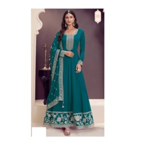 La mayoría de las ventas Kuleesh Blaze Anarkali vestido Chinon seda con bordado trabajo para suministro al por mayor - Product Image 1