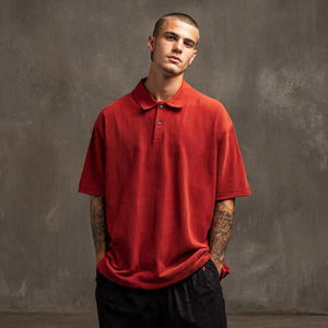 Hombres Turn Down Collar Polos Boys Street Drop Shoulder Polo T Shirt Hombres Verano Mid Weight Baggy Polo Shirt - Product Image 1