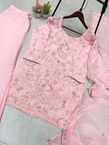 Traditionnel ethnique indien pakistanais Salwar Kameez ensemble Georgette séquence travail entièrement cousu séchage rapide toutes les saisons pour la fête - Product Image 6