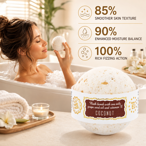 Fabricante de Cosméticos de la UE, Bomba de Baño de Coco Premium al por Mayor, Hecha a Mano, 180g, OEM, ODM, Etiqueta Privada, Efervescente de Baño con Sal Marina - Product Image 4