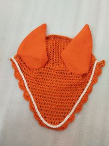 Voile de mouche Bonnet d'oreille Filet à capuche Coton respirant Casquette d'oreille de mouche de cheval Couleur Orange - Product Image 4