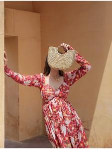 Indien Vintage Style femmes robe main bloc Floral imprimé coton respirant durable à la mode décontracté été porter naturel - Product Image 4