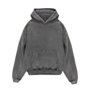 Grey <b>Acid</b> <b>Washed</b> Hoodie Vintage Faded Look Oversized Pullover Soft Cotton Fleece Casual Streetwear Unisex Winter Hoodie - Product Image 1