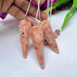 Venta al por mayor facetado Sunstone cono péndulo ágata cuarzo radiestesia bola de cristal Feng Shui pulido Reiki piedra semipreciosa artesanías - Product Image 1