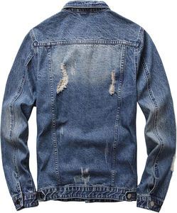 Veste en jean délavée à bords bruts, durable, décontractée, mi-longue, pour l'hiver, pour les tenues formelles et streetwear - Product Image 3