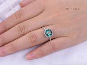 Unique 8*8 mm Cushion Cut Lab-Grown Emerald 14K Solid White Gold Ring Handcrafted Cushion Shape Ring By Indian Manufacturer - Product Image 6