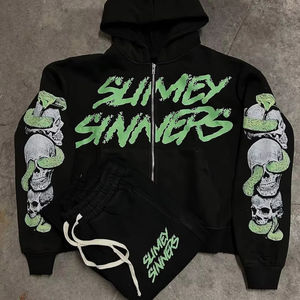 Ensemble de jogging personnalisé Pantalon de survêtement et sweat à capuche évasés avec logo de haute qualité pour hommes Ensemble pantalon de survêtement en coton et sweat à capuche zippé - Product Image 1