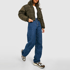 Chaqueta de Invierno para Mujer, Estilo Bomber, de Piel de Oveja, con Logotipo Personalizado, Acolchada, Impermeable, Servicio OEM, Chaqueta de Mezclilla - Product Image 3