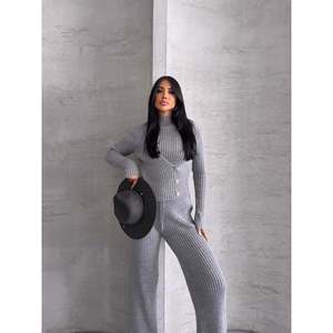 Side Button Detail <b>Knitted</b> <b>Set</b> 1563 - Gray - Product Image 4