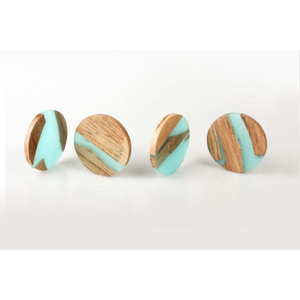 Sous-verres décoratifs de style antique avec finition en bois de noyer foncé fait à la main et ensemble de sous-verres en résine bleue pour la décoration de la maison - Product Image 3