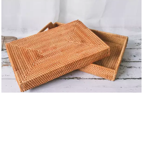 Plateau de service en rotin rectangulaire, outil de service avec poignées, nouveau design, 100% naturel - Product Image 5