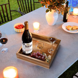 Meilleur plateau de service carré en bois de qualité supérieure avec poignée plateau ottoman en gros pour la nourriture vin café dîner plats et assiettes - Product Image 4