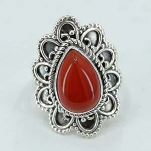 Navya Craft 925 Sterling <b>Silver</b> <b>Statement</b> <b>Ring</b> for Women Red Carnelian Gemstone in Pear Cut Sizes 4 to 14 - Product Image 6