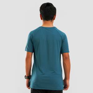 Youth <b>100</b>% <b>Polyester</b> Motion Tee Teal Knitted Mesh Fabric Breathable Loose Fit <b>Yarn</b> Dyed Slim Short Length Solid Logo Pattern - Product Image 2
