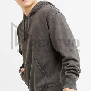 Sweat à capuche surdimensionné noir de haute qualité pour hommes Streetwear lavage à l'acide broderie en détresse 100% coton vêtements pour tous - Product Image 2
