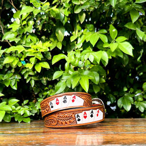 เข็มขัดหนังแท้ลายเพสลีย์สไตล์คาวบอยตะวันตก ยี่ห้อ R M INTERNATION  ทำด้วยมือ หัวเข็มขัดโลหะผสมสังกะสี ทนทาน ดีไซน์หรูหรา ผลิตตามสั่ง - Product Image 4