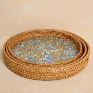 Plateau en laque coquille d'oeuf avec bord en rotin Panier à fruits Fait à la main Cuisine Snack Panier de rangement Ustensiles de cuisine Made in Vietnam - Product Image 4