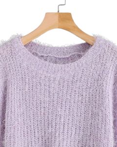 Suéter de Punto Lavanda para Mujer, Fabricante, Manga Larga, Suave, Cálido, Jersey de Invierno, Acogedor, Texturizado, Informal, a la Moda, para Damas - Product Image 4