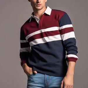 Polos con estampado de rayas de colores para hombre, camisetas de manga larga informales de negocios diarios, camiseta con botón de solapa a la moda, ropa holgada de otoño - Product Image 4