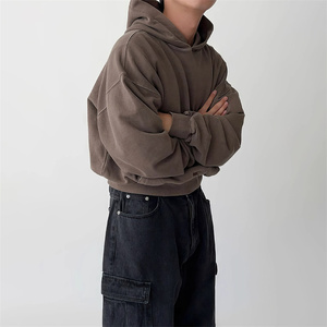เสื้อฮู้ดไหล่เฮฟวี่เวท420กรัมเสื้อกันหนาวโลโก้กำหนดเองได้สีทึบ - Product Image 2
