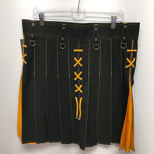Kilt utilitaire hybride écossais en denim noir et jaune fait main avec lacets et poches cargo 2026 - Product Image 2