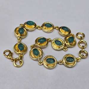 เงินแท้ 925 คุณภาพดีเยี่ยม ชุบทองอินเทรนด์ Handmade สร้อยข้อมือพลอยสีฟ้าชอลซีโดนี - Product Image 3