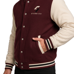 Chaqueta Varsity Personalizada Unisex de Lana y Cuero Color Granate para Bordar, Estilo Preppy, Corte Regular, Cuello Alto, Resistente al Viento y Transpirable - Product Image 5
