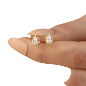 ต่างหูเม็ดเดี่ยวพลอยบุษราคัมสีขาวชุบทองเงินสเตอร์ลิงทันสมัยของขวัญสำหรับผู้หญิง - Product Image 1