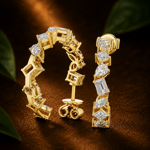 18K <b>Solid</b> Gold Multi Shape Lab Grown Diamond Inside <b>Hoop</b> <b>Earrings</b> E VVS Secure Screw Back Open <b>Hoops</b> <b>Earrings</b> Wholesale Jewelry - Product Image 3